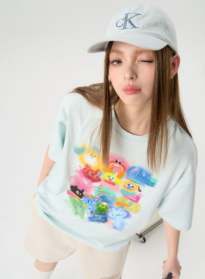 Inkjet Color Graffiti Print T-shirt