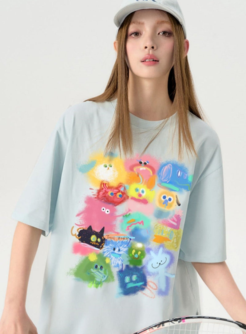 Inkjet Color Graffiti Print T-shirt