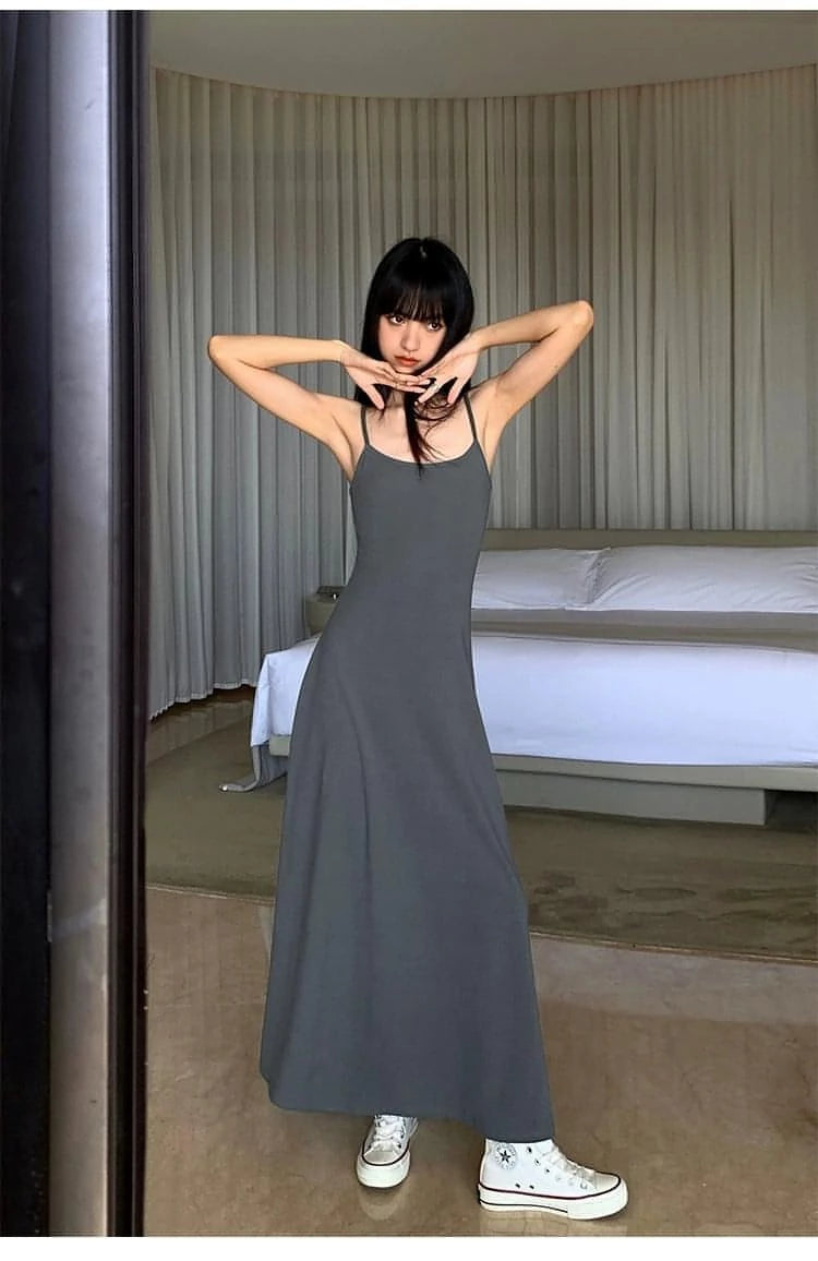 Summer Black Slimming Spaghetti Strap Maxi Dress