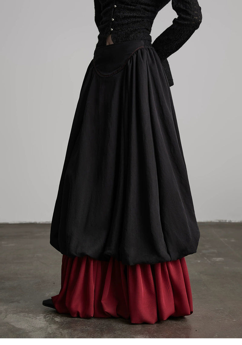 Black Patchwork Faux Two-piece A-line Skirt