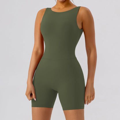 Nude Feel Hollow Out Cutout Out Beauty Back Yoga Jumpsuit Tight Sports Fitness Hip Lifting Jumpsuit Yoga Shorts