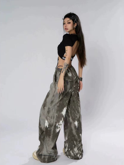 Ink-dyed Traditional Wide-leg Cargo Pants