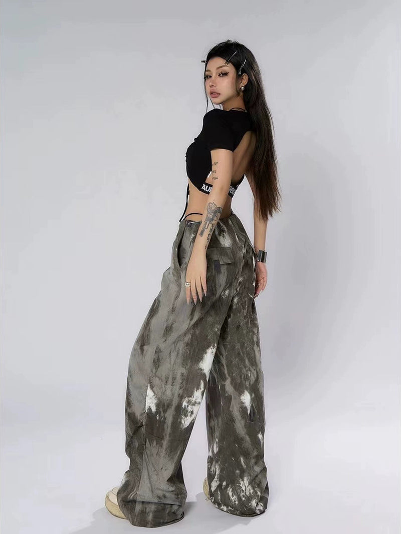 Ink-dyed Traditional Wide-leg Cargo Pants