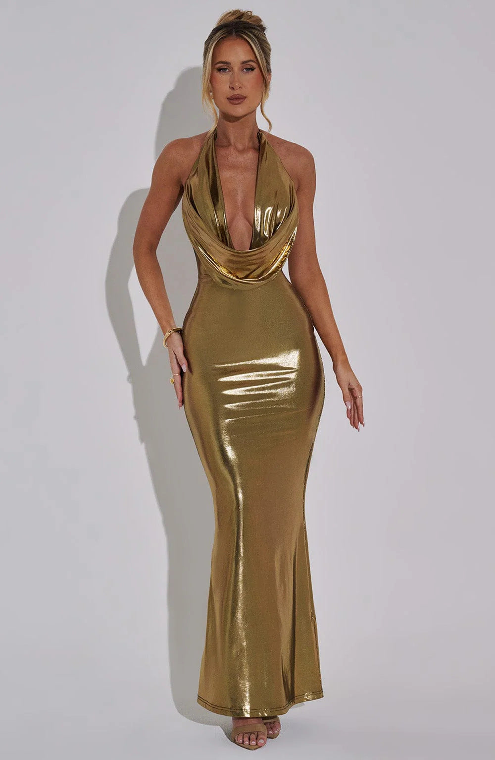 Clothing Dress Tight Sequin Dress Swing Collar Halterneck Maxi Dress