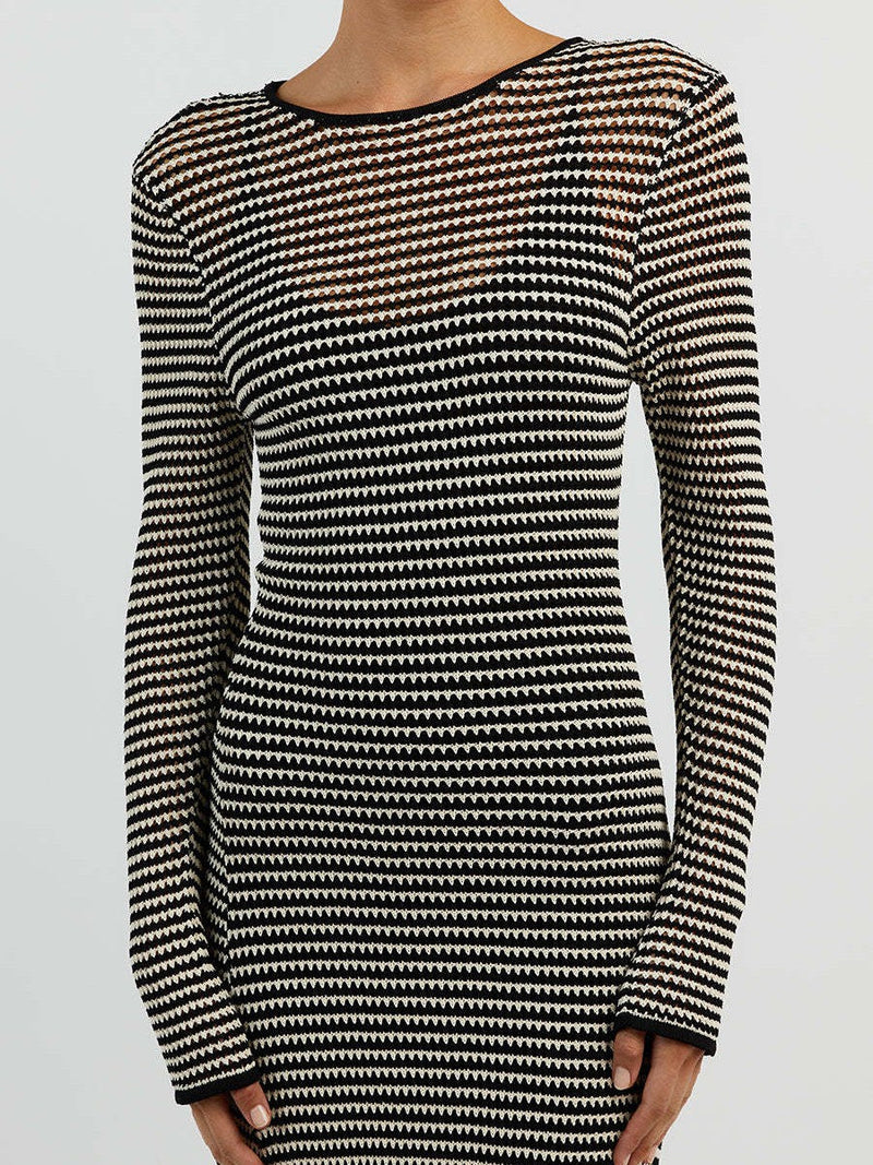 Mesh Striped Beach Vacation Knitted Hollow Outmaxi Dress