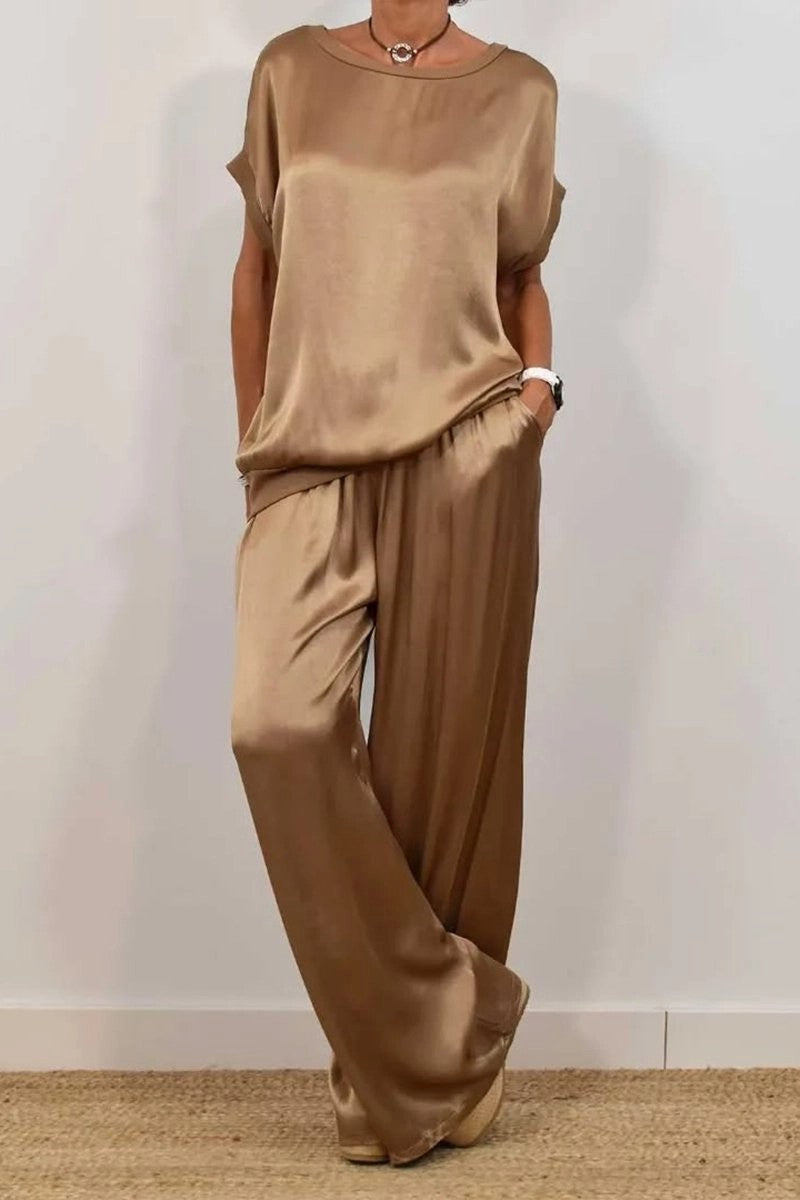 Spring Summer Trend Loose Shirt Wide Leg Pants Two Piece Sets