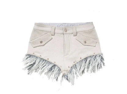 Ariadnaw Feather-trim Denim Shorts - Off-white ()