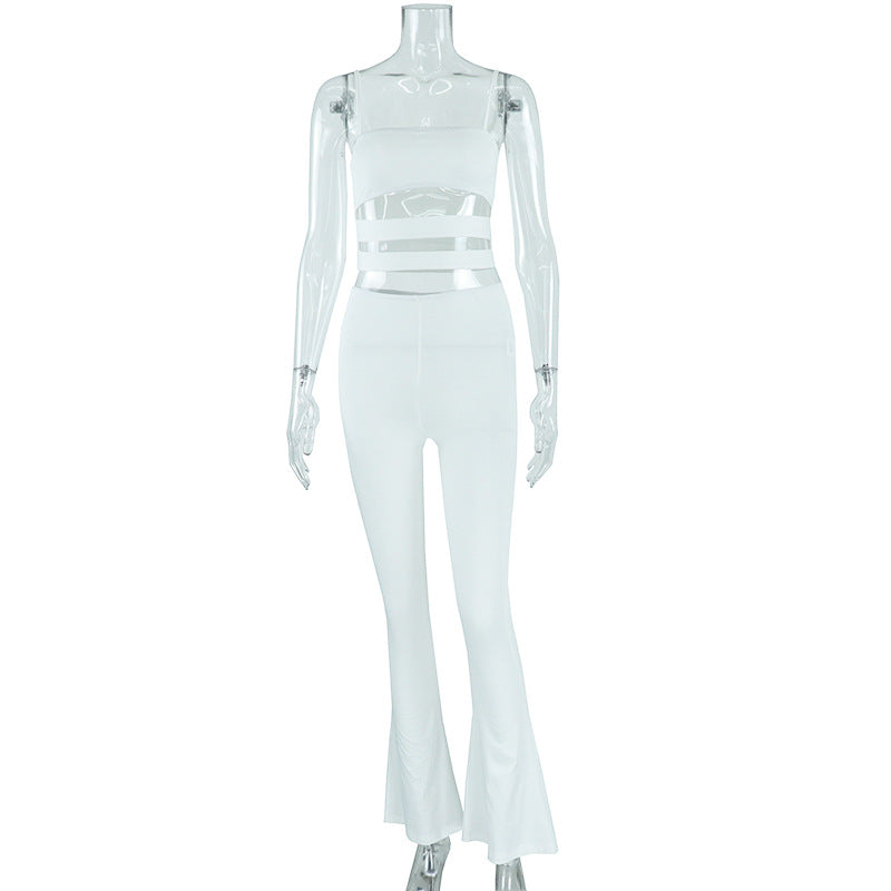 Autumn Winter Clothing Color Cutout Sling Vest Pants Body Hugging Suit