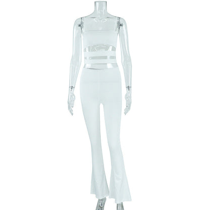 Autumn Winter Clothing Color Cutout Sling Vest Pants Body Hugging Suit
