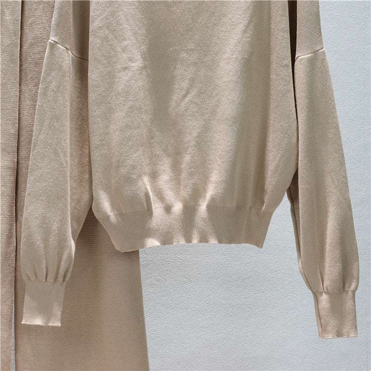 Khaki – Loose Fit Knit Sweater Two Piece Set