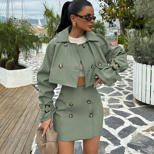 Autumn Clothing High Grade British Short Work Clothes Coat Hip Skirt Retro Set