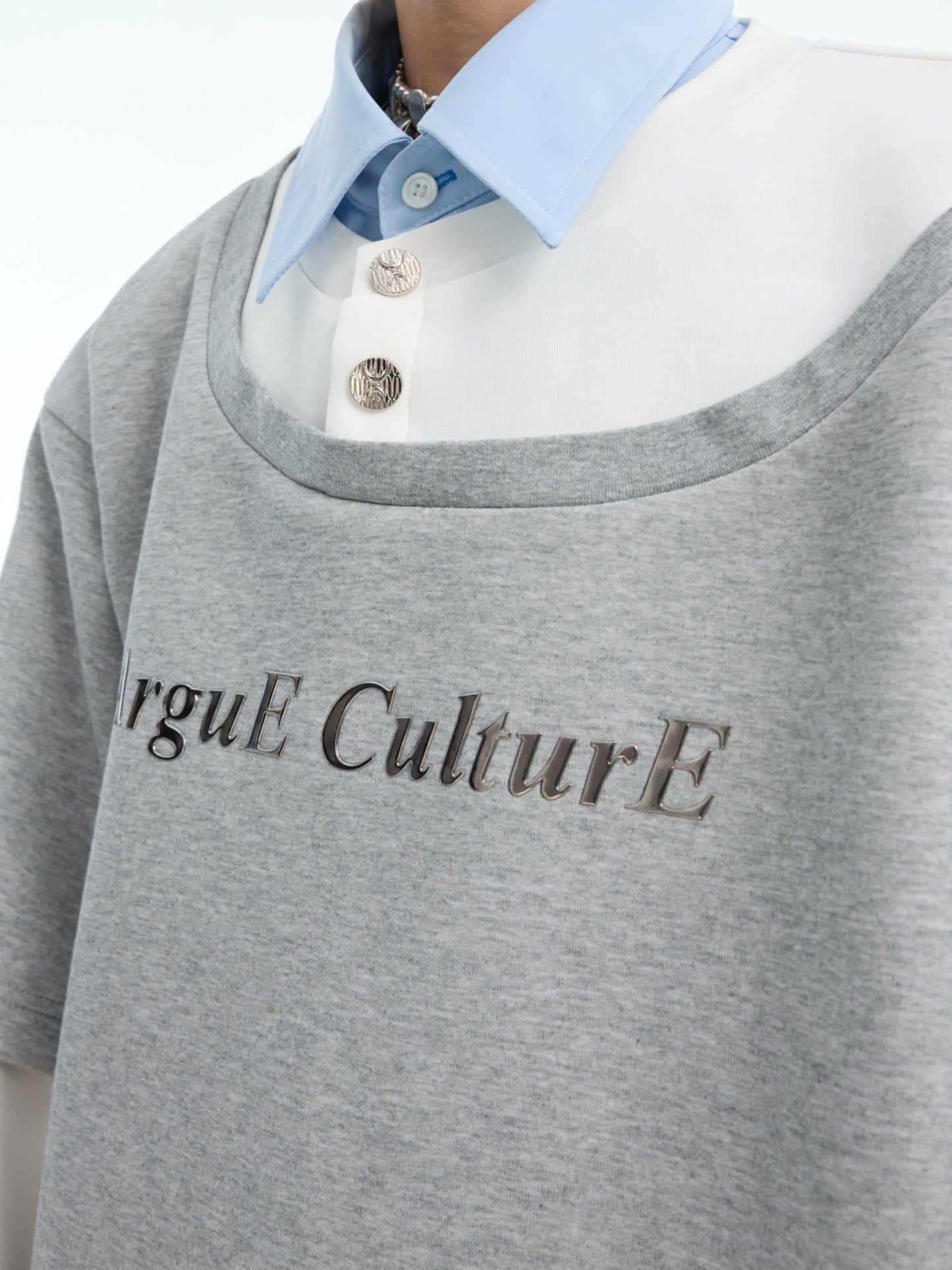 Layered Collar Sweatshirt Blue Shirt