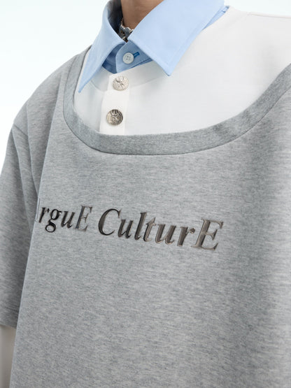 Layered Collar Sweatshirt Blue Shirt