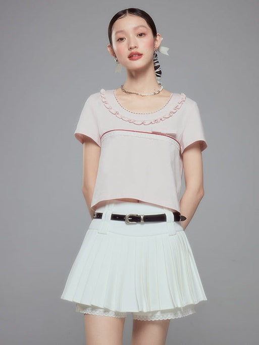 Pleated Lace A-line Skirt Trousers