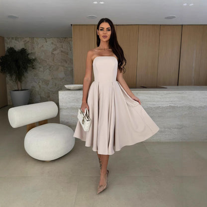 Clothing Clothing Summer Color Wrapped Chest Midi Dress