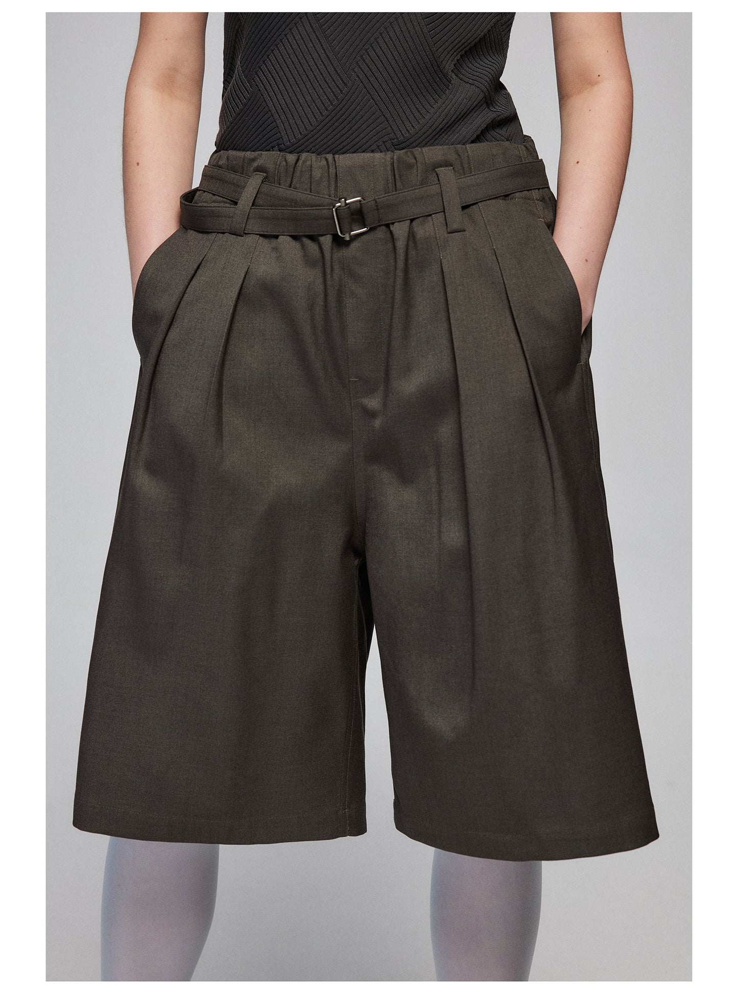 Pleated Bermuda Shorts With Belt