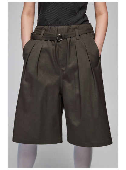 Pleated Bermuda Shorts With Belt
