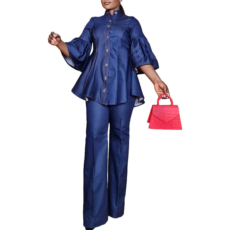 Clothing Color Denim Turtleneck Clinch Straight Leg Pants Suit