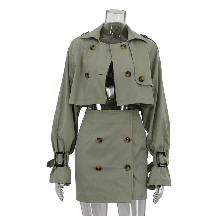 Autumn Clothing High Grade British Short Work Clothes Coat Hip Skirt Retro Set