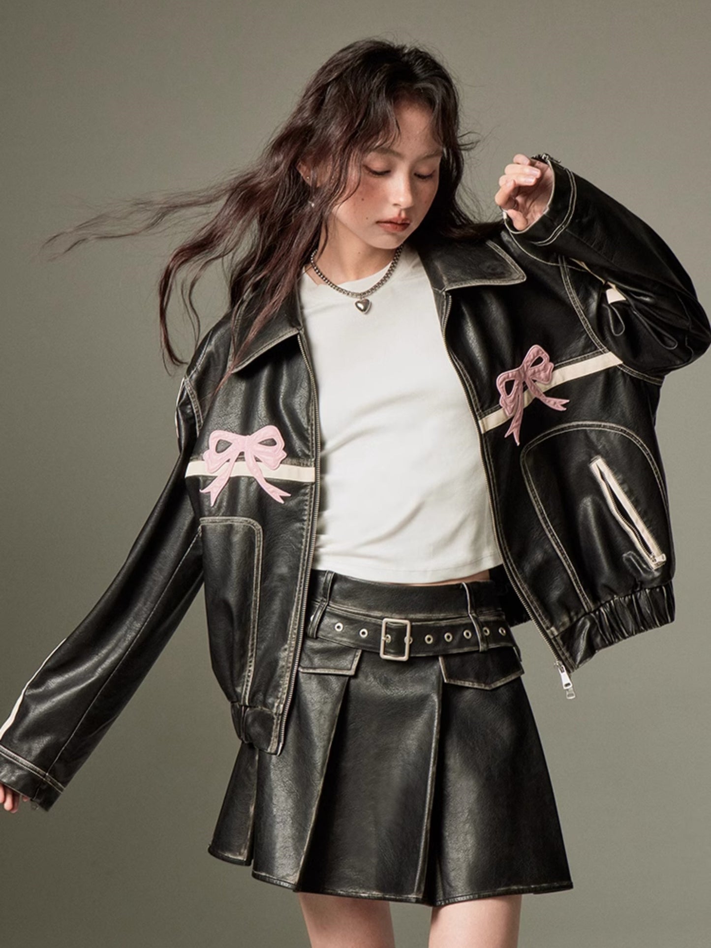 Pleated Leather Skirt