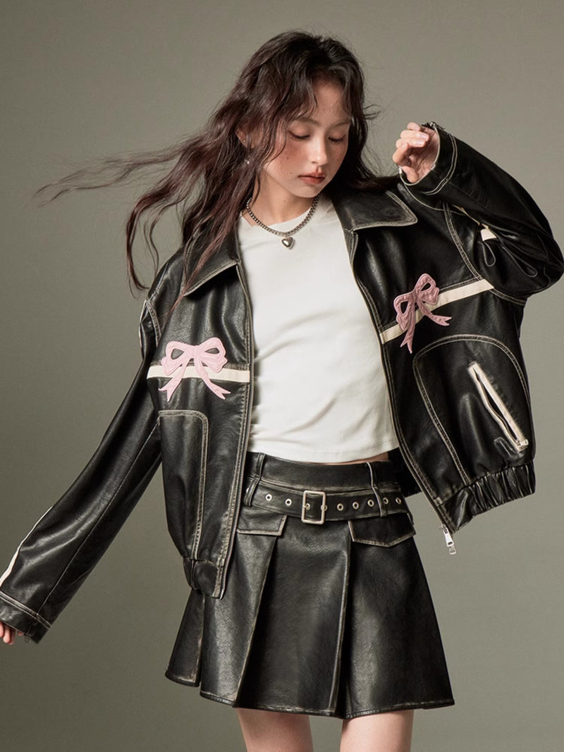 Pleated Leather Skirt