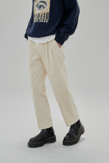 Wide Waist Tab Double-pleated Relaxed Cropped Pants