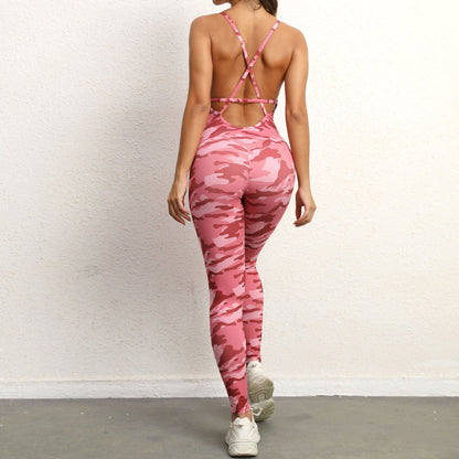 V Neck No Embarrassment Line Yoga Fitness Jumpsuit Backless Hip Sports Jumpsuit Dance Pants