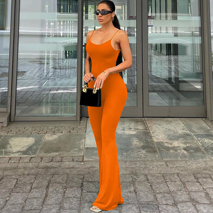 Clothing Spring U Collar Backless Slim Fit Color Sling Jumpsuit