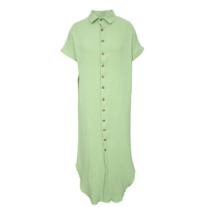 Color Shirt Simple Summer Long V-neck Single Breasted Short Sleeve Cardigan Shirt