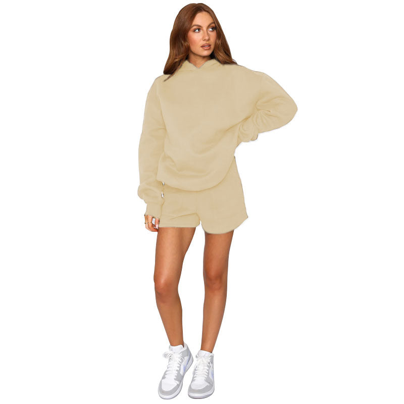 Autumn Winter Color Hooded Pullover Long Sleeve Sweaters Clothing Shorts Suit
