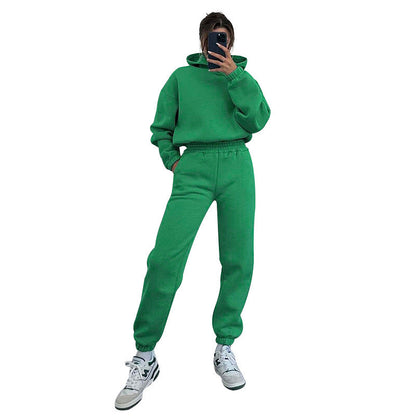 Autumn Winter Color Hooded Long Sleeve Sweater Clothing Trousers Suit