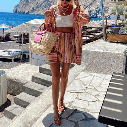 Clothing Autumn Winter Printed Loose Top Shorts Two Piece Sets
