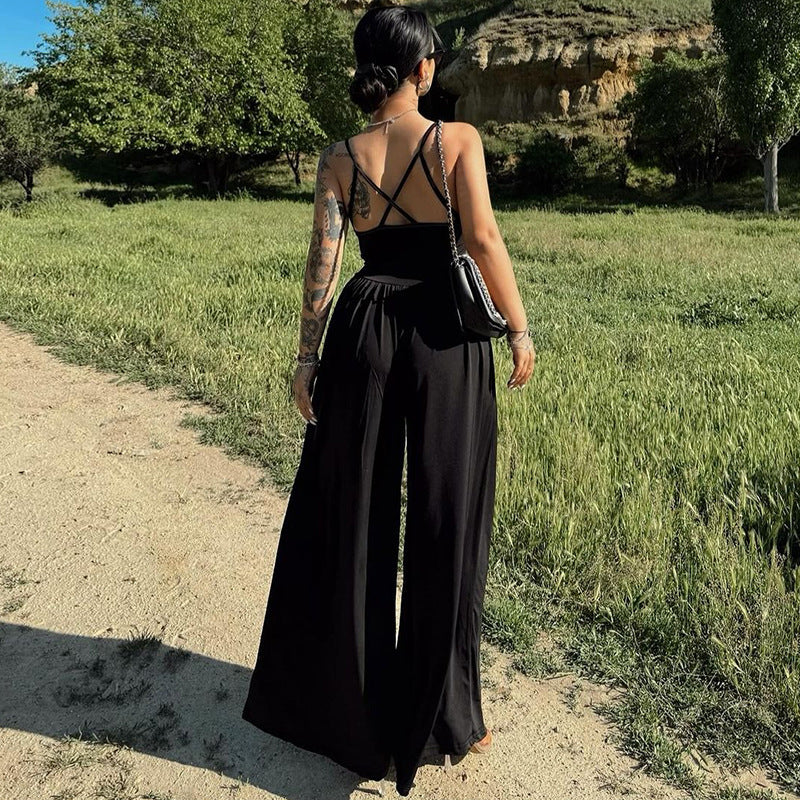 Summer Backless Spaghetti Straps Loose Jumpsuit