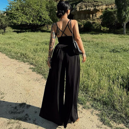 Summer Backless Spaghetti Straps Loose Jumpsuit