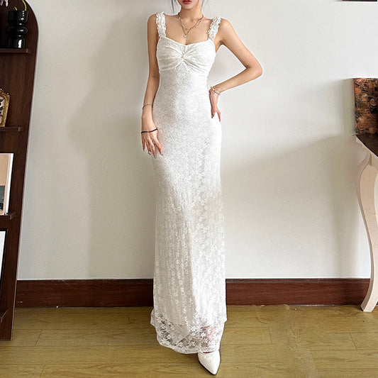 Fall Clothing Suspenders Maxi Dress High Waist Slim Color Dress