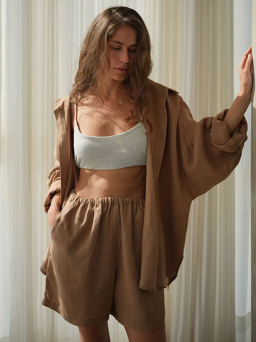 Shirt Outfit Summer Vacation Loose Long Sleeved Shirt Shorts Suit