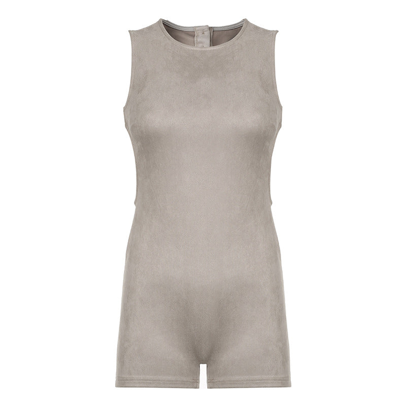 Suede Waste Soil Distressed Jumpsuit Backless Personality Street Romper