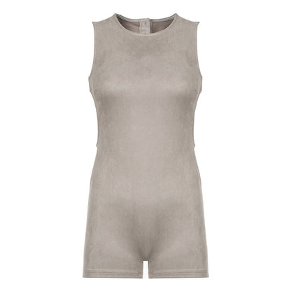 Suede Waste Soil Distressed Jumpsuit Backless Personality Street Romper