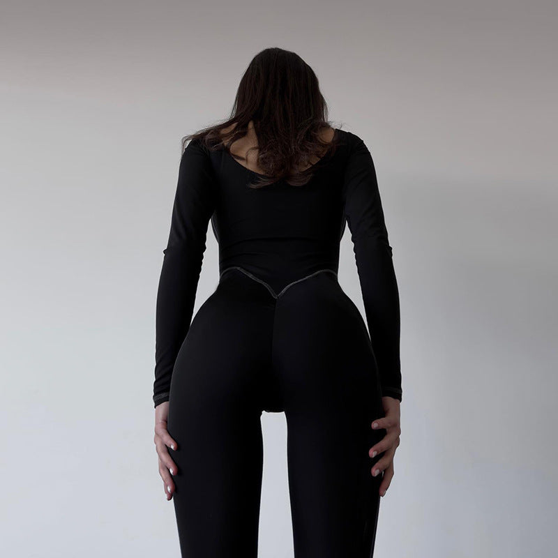 Autumn Clothing Street Personalized Slim Fit Square Collar Split Jumpsuit