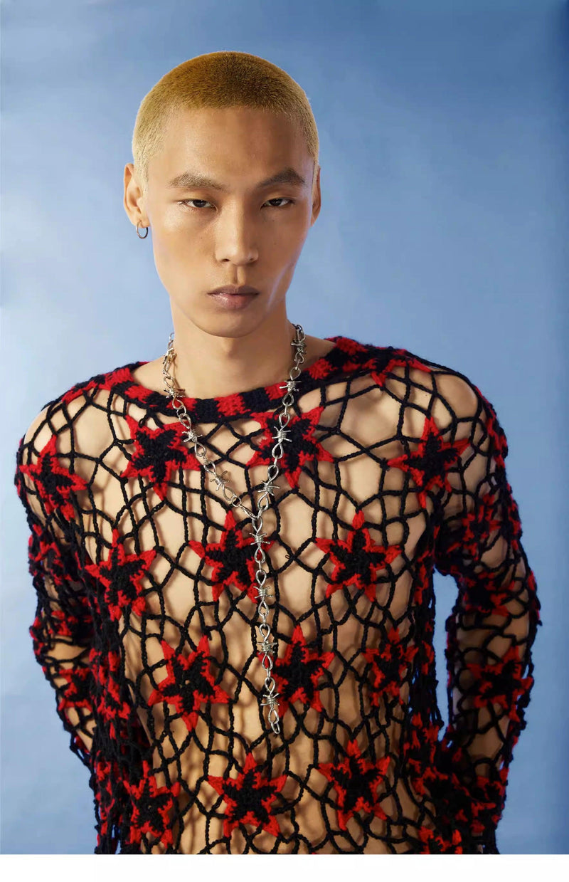 Red and Black Crochet Sweater