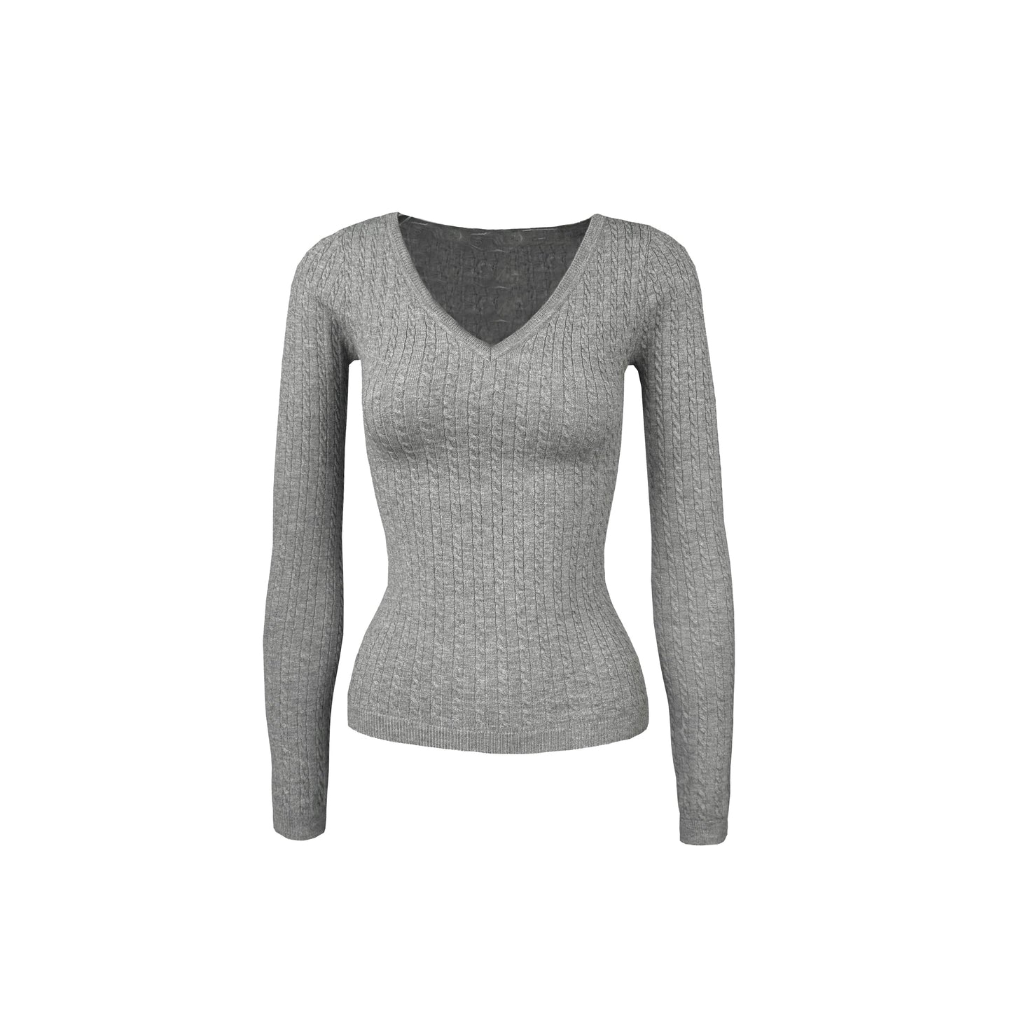 Low V-neck Slim-fit Long Sleeve Sweater