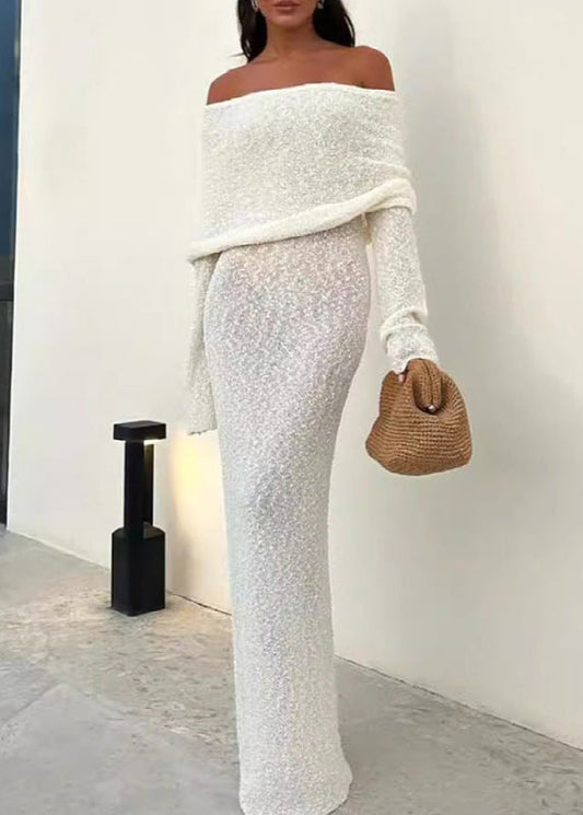 Lumière - Off-shoulder Shimmer Knit Maxi Dress