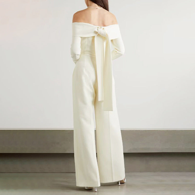 Summer Goddess Off Neck Jumpsuit Socialite High Waist Slimming Drape Wide Leg Trousers