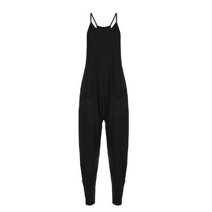 Color Loose High Elastic Suspender Pants Street Harem Loose One Piece Trousers Summer