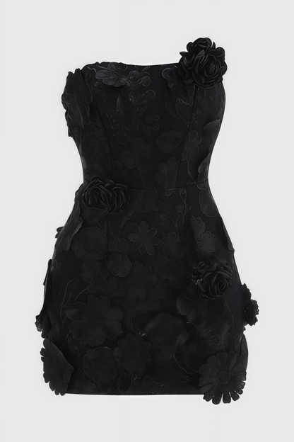 Ezrans Strapless 3d Flower Mini Dress