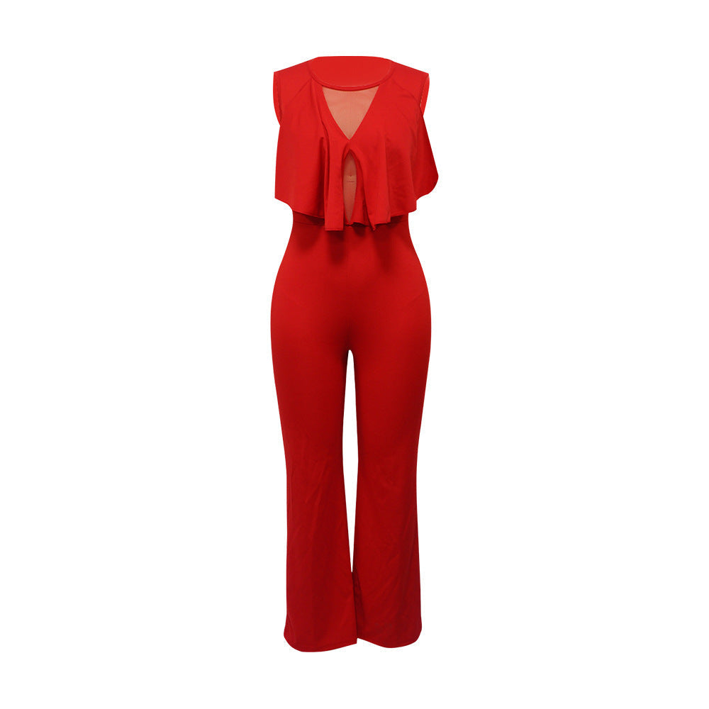 Wear Ruffled Sleeveless Straight Jumpsuit