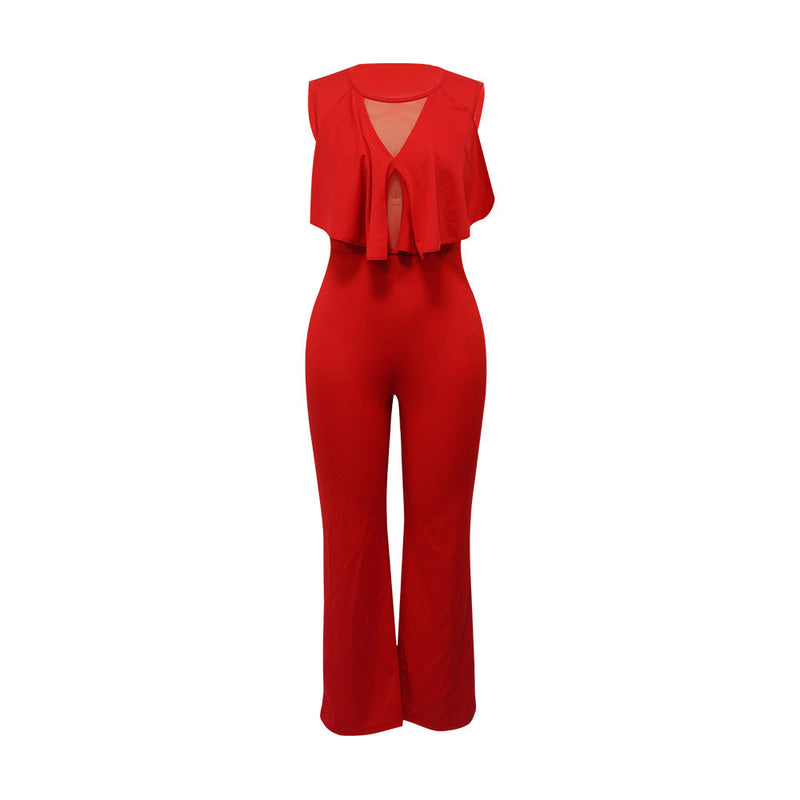 Wear Ruffled Sleeveless Straight Jumpsuit