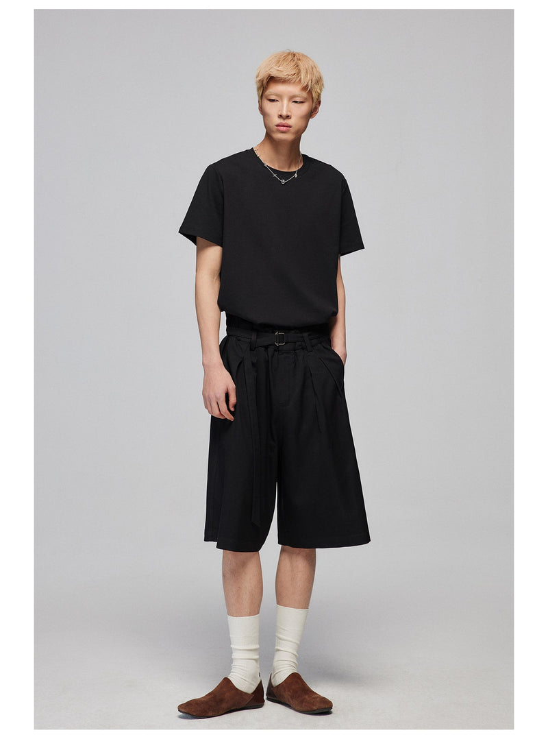 Pleated Bermuda Shorts With Belt