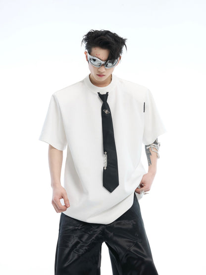 White Oversized T-shirt Black Tie
