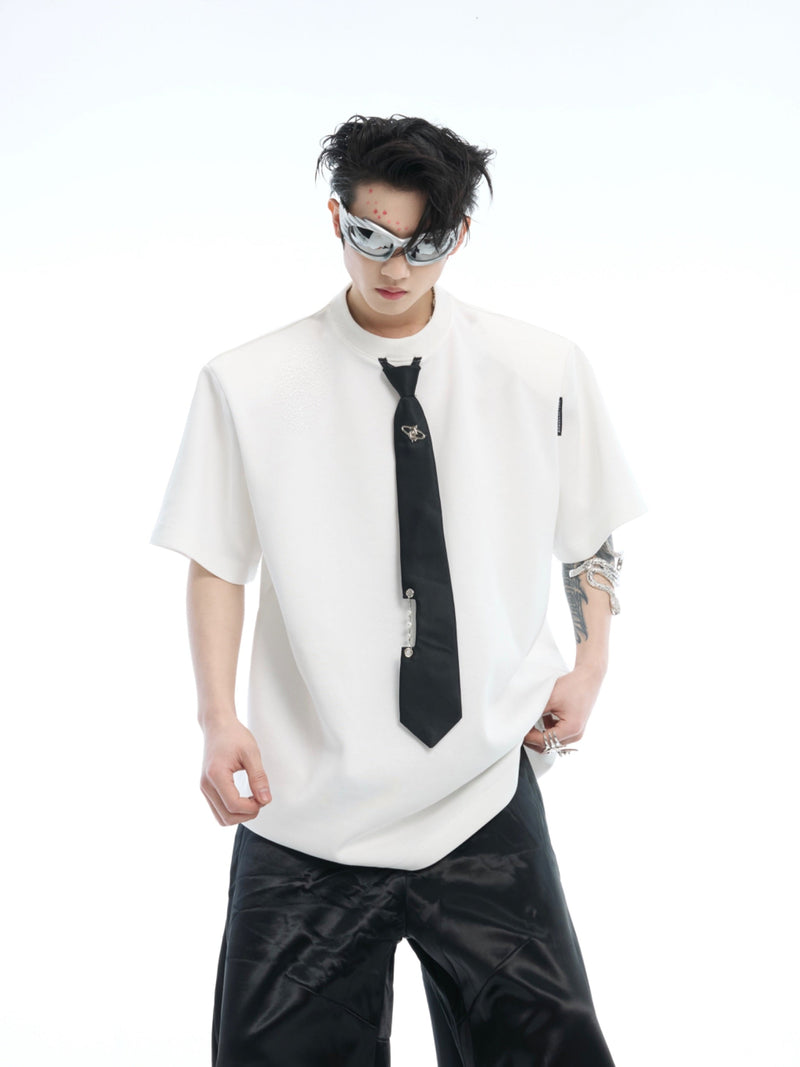 White Oversized T-shirt Black Tie